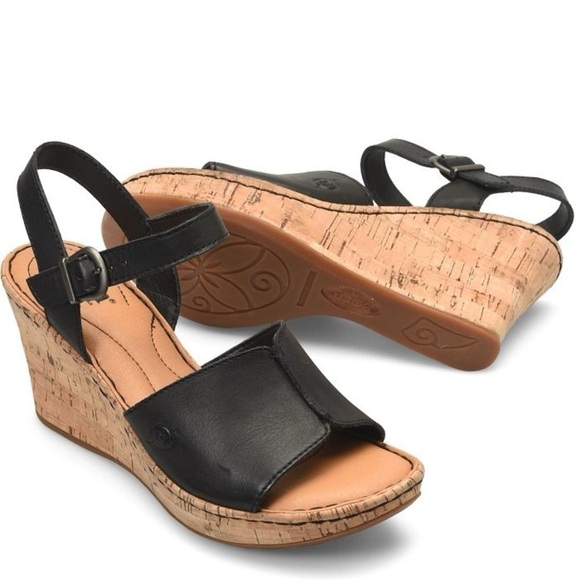 Born Agnio Open Toe Faux Cork Wedge Sandal - Picture 1 of 15